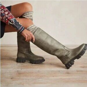 New Free People Brooks Tall Boots Size 8.5 MSRP: $288 Leather green